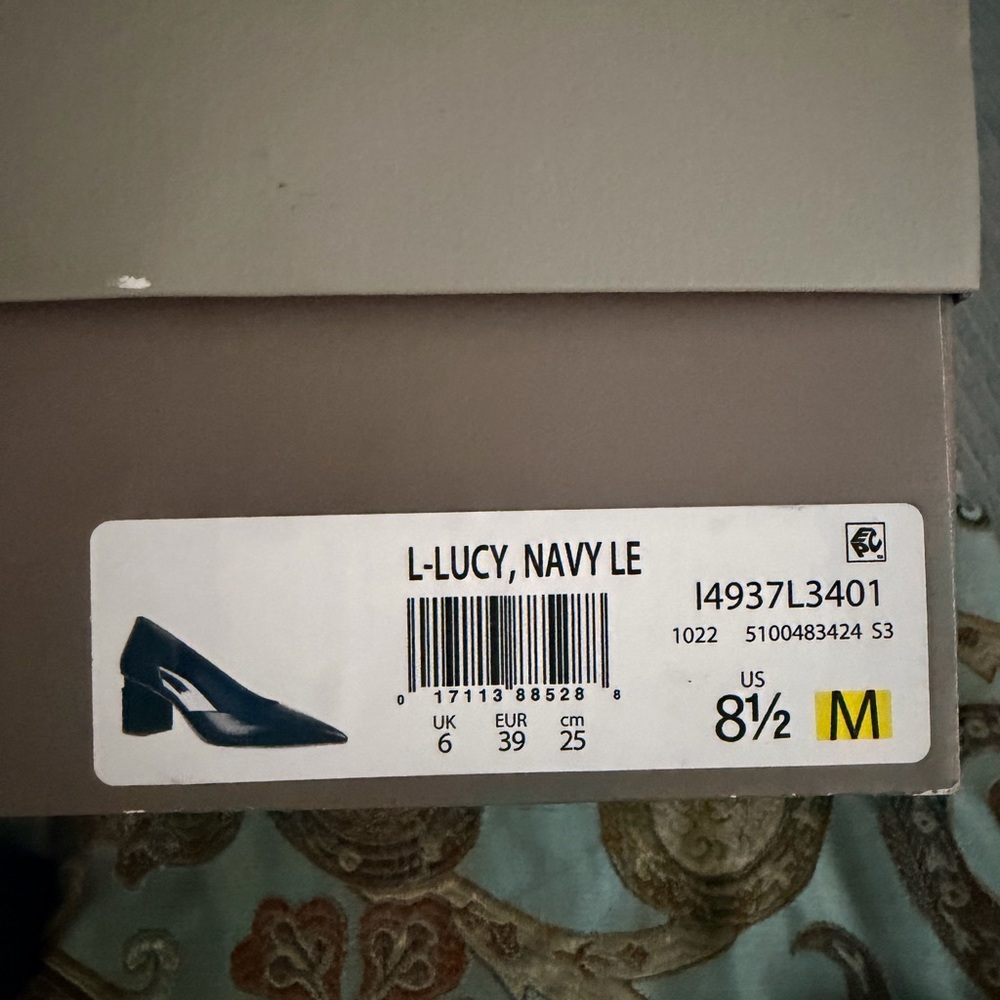 Franco Sarto Lucy Navy Pointed Toe Low Block Heel Pump 3 in